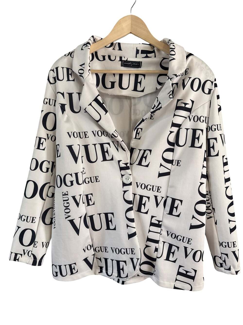 Touch Me Vogue Print Button-Down Long Sleeve Blazer Jacket